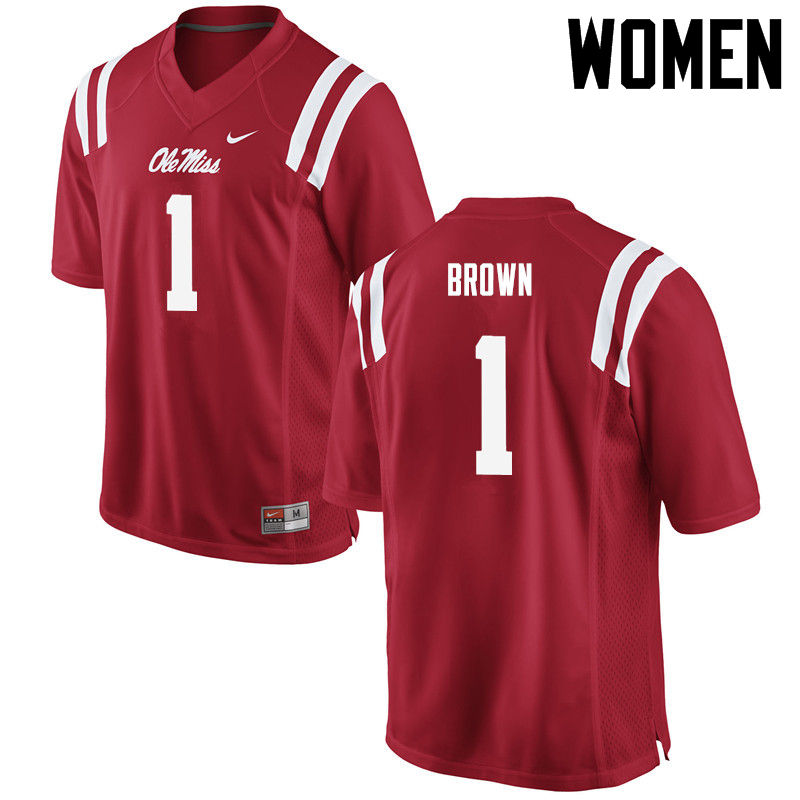 A.J. Brown Ole Miss Rebels NCAA Women's Red #1 Stitched Limited College Football Jersey FKS2358AZ